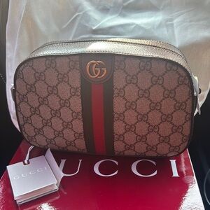 Gucci Beige and Red GG Canvas Bag